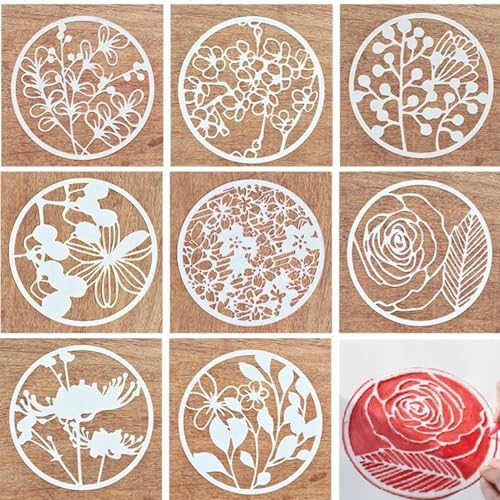 Schablonen zum Basteln, 8 Stück, 16,5 x 16,5 cm, Fensterblumen, rund, wiederverwendbar, Kunststoffschablonen für Holz, Wand, Stoff, Leinwand, Möbel, Boden, Stein, Karte von HOFALUYUSUN