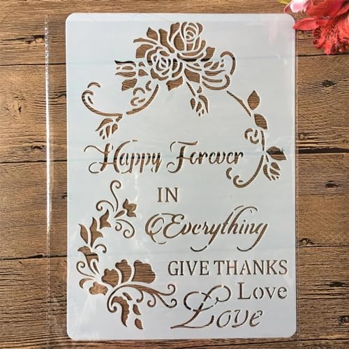 Schablonen zum Basteln, A4, 29 Happy Forever-Wörter, Blume, wiederverwendbare Kunststoffvorlagen für Holz, Wand, Stoff, Leinwand, Möbel, Boden, Stein, Karte Schablonen zum Basteln, A4, 29 Happy Forever-Wörter, Blume, wiederverwendbare Kunststoffvorlagen für Holz, Wand, Stoff, Leinwand, Möbel, Boden, Stein, Karte von HOFALUYUSUN