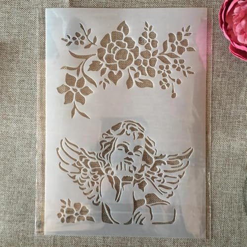Schablonen zum Basteln, A4, 29 cm, Engelsblume, wiederverwendbare Kunststoffvorlagen für Holz, Wand, Stoff, Leinwand, Möbel, Boden, Stein, Karte von HOFALUYUSUN