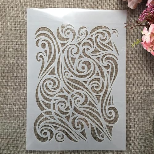 Schablonen zum Basteln, A4, 29 cm, Meereswellen-Textur, wiederverwendbare Kunststoffvorlagen für Holz, Wand, Stoff, Leinwand, Möbel, Boden, Stein, Karte von HOFALUYUSUN