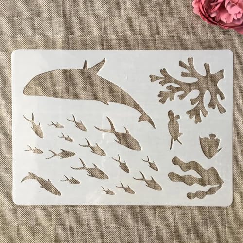 Schablonen zum Basteln, A4, 29 cm, Ozeanwal, Fischschwarm, wiederverwendbare Kunststoffvorlagen für Holz, Wand, Stoff, Leinwand, Möbel, Boden, Stein, Karte von HOFALUYUSUN