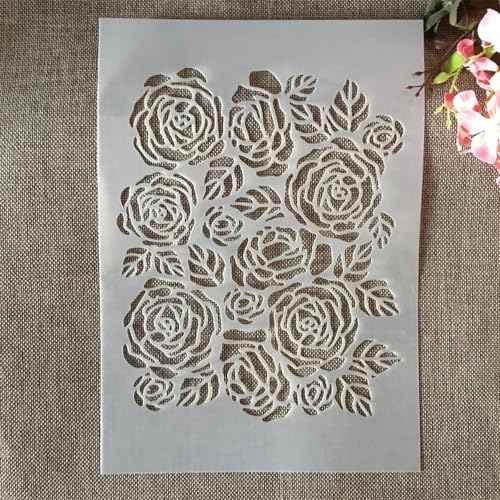 Schablonen zum Basteln, A4, 29 cm, Rosenblüten, wiederverwendbare Kunststoffvorlagen für Holz, Wand, Stoff, Leinwand, Möbel, Boden, Stein, Karte von HOFALUYUSUN