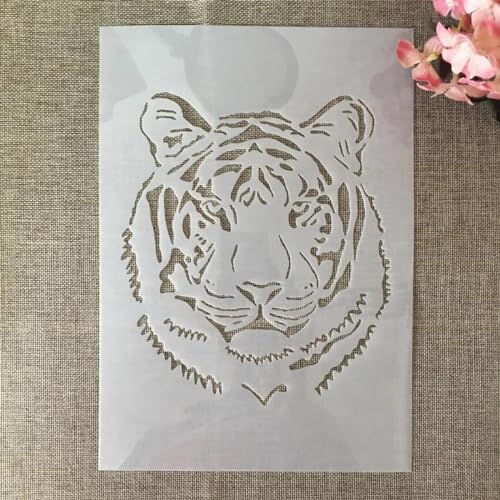 Schablonen zum Basteln, A4, 29 cm, Tigerkopf, wiederverwendbare Kunststoffvorlagen für Holz, Wand, Stoff, Leinwand, Möbel, Boden, Stein, Karte von HOFALUYUSUN
