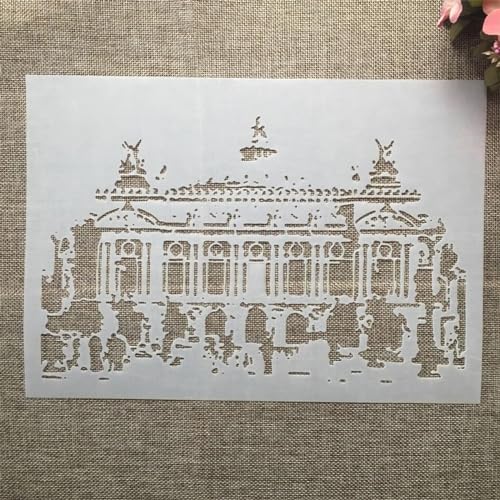 Schablonen zum Basteln, A4, 29 cm, Vintage-Stil, europäisches Gebäude, wiederverwendbare Kunststoffvorlagen für Holz, Wand, Stoff, Leinwand, Möbel, Boden, Stein, Karte von HOFALUYUSUN