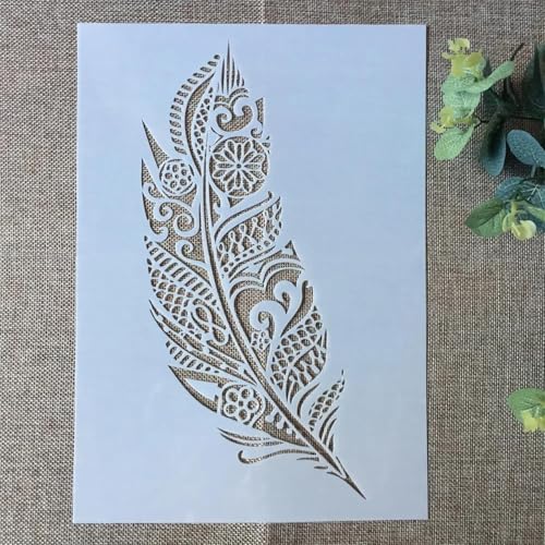 Schablonen zum Basteln, A4, 29 x 21 cm, große Feder, wiederverwendbare Kunststoffvorlagen für Holz, Wand, Stoff, Leinwand, Möbel, Boden, Stein, Kartenstil A von HOFALUYUSUN