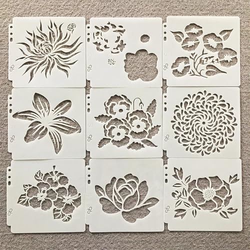 Schablonen zum Malen, 9 Stück, 13 x 14 cm, Blumen, Gänseblümchen, Rose, Lippe, wiederverwendbare Schablonen zum Malen auf Holz, Leinwand, Möbelboden, DIY-Kunstbedarf, Dekoration von HOFALUYUSUN