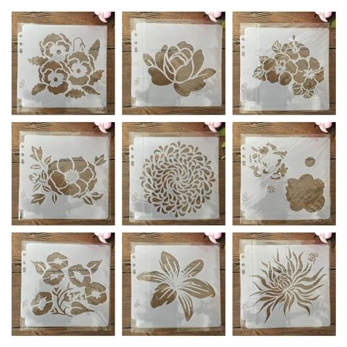 Schablonen zum Malen, 9 Stück, 13 x 14 cm, Blumen, Gänseblümchen, Rose, Pflanzen, Lippe, wiederverwendbare Schablonen zum Malen auf Holz, Leinwand, Möbelboden, DIY-Kunstbedarf, Dekoration von HOFALUYUSUN