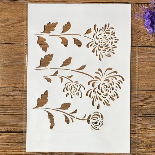 Schablonen zum Malen, A4, 29 cm, Chrysanthemen-Blumenbaum, wiederverwendbare Schablonen zum Malen auf Holz, Leinwand, Möbelboden, DIY-Kunstbedarf, Dekor-Stil B von HOFALUYUSUN