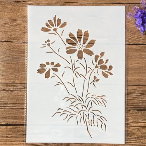 Schablonen zum Malen, A4, 29 cm, Chrysanthemen-Blumenbaum, wiederverwendbare Schablonen zum Malen auf Holz, Leinwand, Möbelboden, DIY-Kunstbedarf, Dekor-Stil C von HOFALUYUSUN