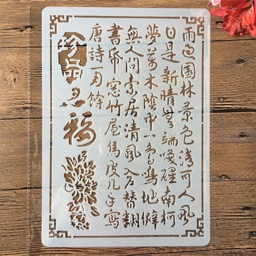 Schablonen zum Malen, A4, 29 x 21 cm, Mädchen, Parfüm, Auto, chinesische Wörter, wiederverwendbare Schablonen zum Malen auf Holz, Leinwand, Möbelboden, DIY-Kunstbedarf, Dekor-Stil 6 von HOFALUYUSUN