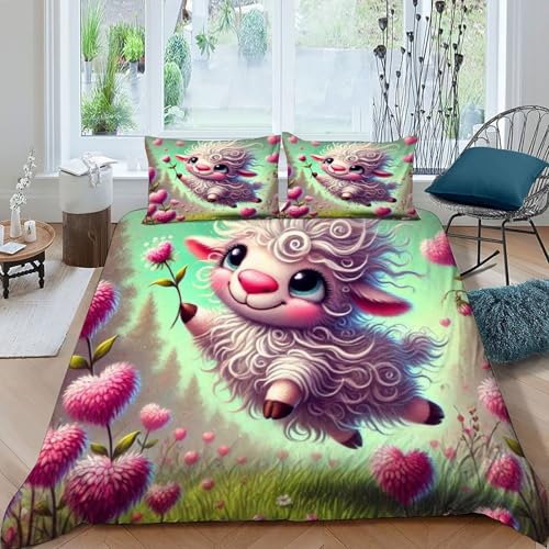 HOGDISAJD Curly Wolle Schafe Bettbezug Weiche Feder Cute Tiers 3D Effekt Luxus Bettbezug Set Mit Reißverschluss 3Pcs Für Kinder Jugendliche King（220x240cm） von HOGDISAJD