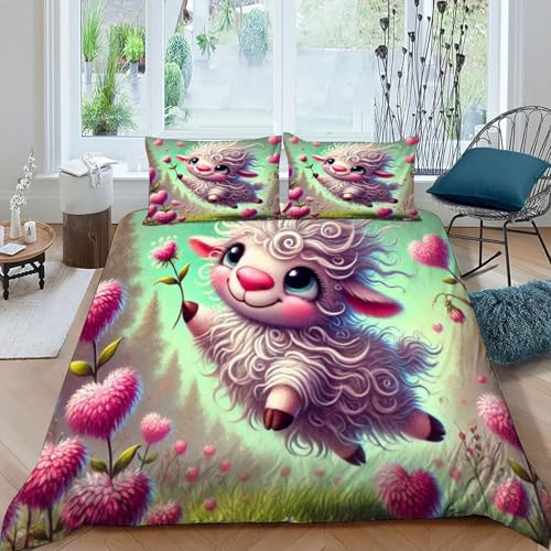 HOGDISAJD Curly Wolle Schafe Bettwäsche Weiche Feder Cute Tiers 3D Gedruckt Bettdeckenbezug + 2 Kissenbezug Luxus Bettbezug Set 3Pcs Für Kinder Jugendliche Super King（260x220cm） von HOGDISAJD