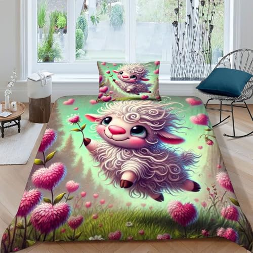 HOGDISAJD Curly Wolle Schafe Bettwäsche Weiche Feder Cute Tiers 3D Gedruckt Bettdeckenbezug Mit 1 Kopfkissenbezüge Luxus Bettbezug Set 2teilig Zimmer DekoRatteteive Single（135x200cm） von HOGDISAJD