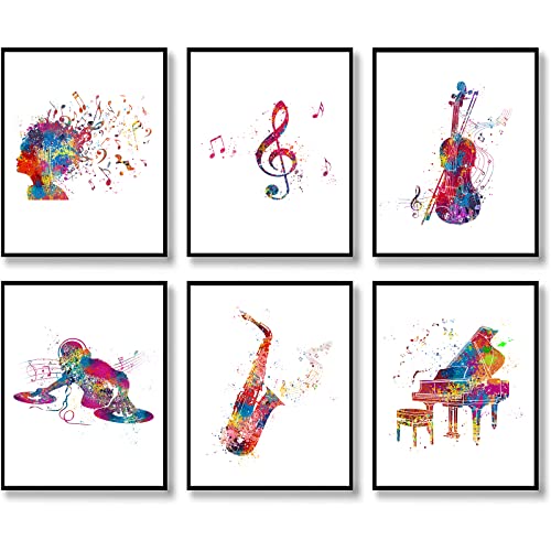 Klavier-Violine, Aquarell-Musik, Wandkunstdrucke, Musikinstrument, Kunst, Musiker, Geschenk, Heimdekoration, Musikposter, abstraktes musikalisches 11x14 Zoll (27.9x35.6cm) Ungerahmt von HOGEBIG
