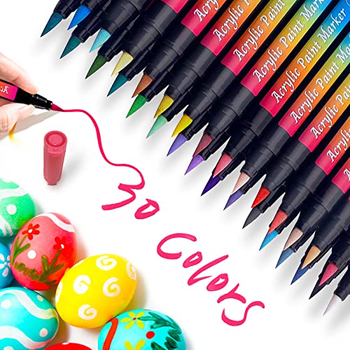 HOHAN Acrylstifte Marker Stifte, 30 Farben wasserfeste Acrylfarben Marker, 1-6 mm weiche Spitze zum dauerhaften Markieren auf Stein, Metall, Kunststoff, Glas, Leinwand. von HOHAN