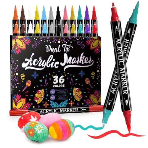 HOHAN Acrylstifte für Steine Wasserfest Dual Tip 36 Farben Steine bemalen Set Acryl Stifte Permanent Acrylmarke für Holz, Keramik,Glas,Leinwand,Keramik,Basteln HOHAN Acrylstifte für Steine Wasserfest Dual Tip 36 Farben Steine bemalen Set Acryl Stifte Permanent Acrylmarke für Holz, Keramik,Glas,Leinwand,Keramik,Basteln von HOHAN