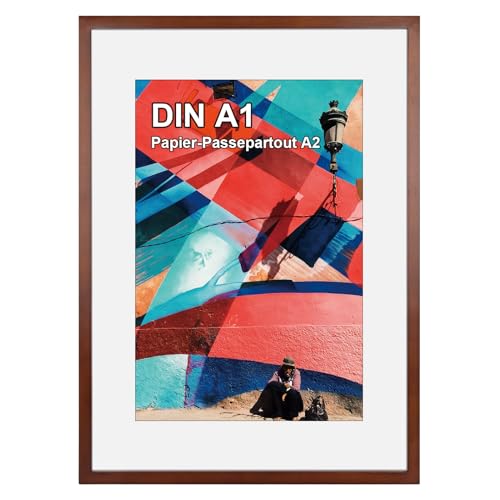 HOHIYO A1 Holz Bilderrahmen，Din A1 Bilderrahmen Holz Posterrahmen Puzzlerahmen A1(59,4x84,1 cm) mit Bruchsicherem Acrylglas für Portraits, Urkunden, Poster, Puzzles (Braun, A1(59,4x84,1 cm)) von HOHIYO