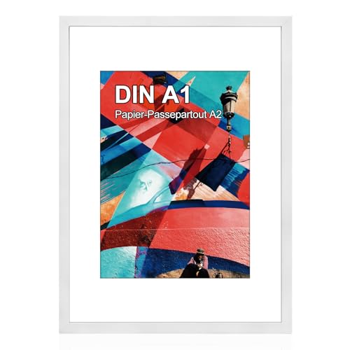 HOHIYO A1 Holz Bilderrahmen - Format Posterrahmen Puzzlerahmen (59,4x84,1 cm) Mit Bruchsicherem Acrylglas für Portraits, Urkunden, Poster (Weiß) von HOHIYO