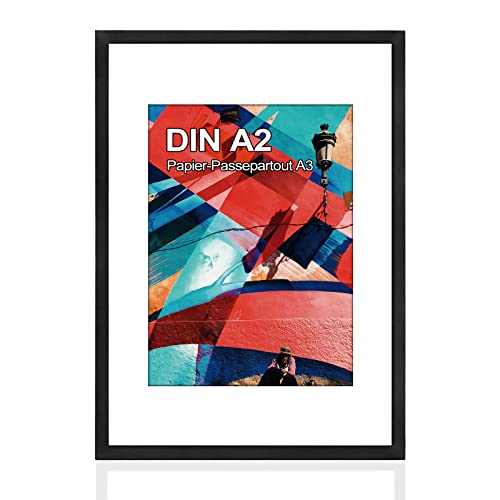 HOHIYO A2 Holz Bilderrahmen Posterrahmen Puzzlerahmen A2(42x59,4 cm) aus Eiche mit Papier-Passepartout A3(29,7x42 cm) und bruchsicherem Acryl,zum Aufhängen von HOHIYO