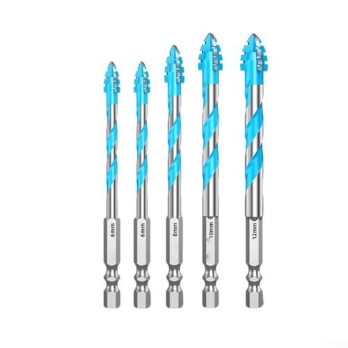 HOHOVYVY Exzentrische Bohrerspitzen Set 3/4/5 Stück Vierflügeliges Glasfliesen-Bohrer Dreiecksform 6-12mm(6+6+8+10+12mm) von HOHOVYVY