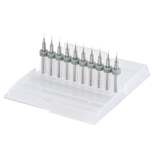 HOHXEN 10 Stücke PCB Bohrer Bit Set, Mikro-Wolfram-Bohrer-Set, Mikro-Bohrer für Spielzeug Schmuckherstellung, Handwerk, CNC, Holzbearbeitung, Modelleisenbahnen Autos Boot [Schneiddurchmesser: 0.2mm] von HOHXEN