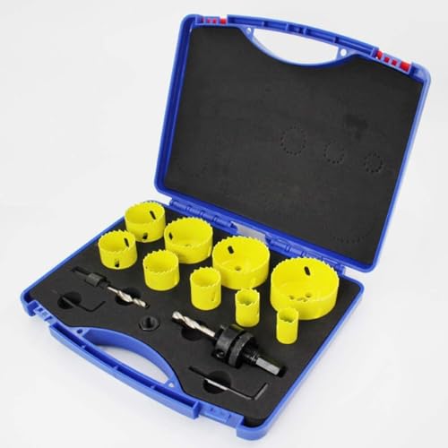 HOHXEN 14 Stück Lochsäge Set Gelb - (19mm, 22mm, 29mm, 35mm, 38mm, 44mm, 51mm, 57mm, 64mm), Lochsäge Set/Lochöffner Cutter Werkzeug mit 1 Stück Adapter & 2 Stück Dorn & 2 Stück Sechskantschlüssel von HOHXEN