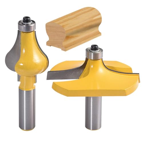 HOHXEN 2 Stück Handlauf-Fräser-Bit-Satz, Treppenhandlauf Gravierfräser mit Kantenanleimer, 1/2 Schaft Holzbearbeitungsfräser, Konvexer Kantenfräser, Tischkantenfräser von HOHXEN