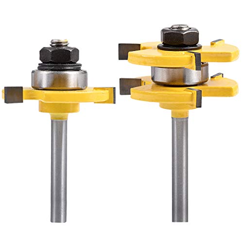 HOHXEN 2 Stück Nut und Federfräser Set, 1/4 Zoll Schaft Nut Router Bit, 3 Zähne T-Shape Holzfräser, für Graviermaschine Trimmmaschine - (1/4'' Schaft, 1/4'' Zähne Breite, 1/2'' Zähne Tiefe) von HOHXEN