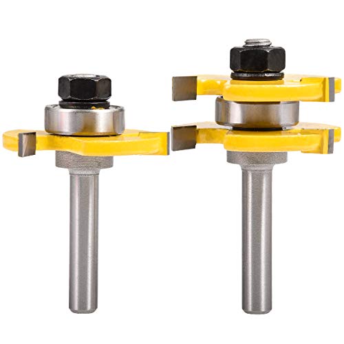 HOHXEN 2 Stück Nut und Federfräser Set, 8mm Schaft Nut Router Bit, 3 Zähne T-Shape Holzfräser, für Graviermaschine Trimmmaschine - (8mm Schaft, 1/4'' Zähne Breite, 1/2'' Zähne Tiefe) von HOHXEN