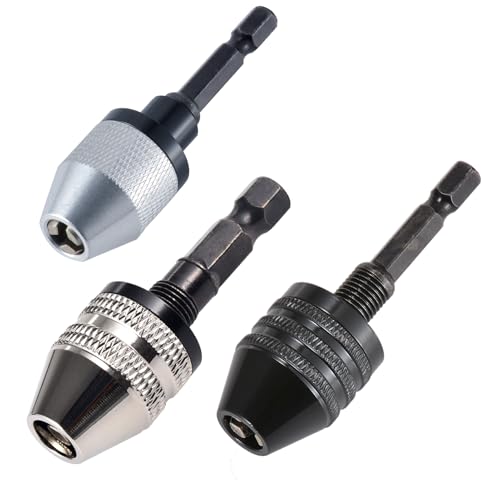 HOHXEN 3 Stück Bohrfutter-Adapter, Mini 3-Backen-Schnellwechsel-Schraubendreher-Bohreradapter mit 1/4'' Hex-Schaft (Spannbereich: 0.3-3.6mm & 0.3-6.5mm & 0.6-8mm) von HOHXEN