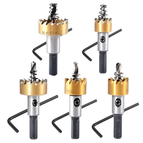 HOHXEN 5-Teiliges Lochsägen-Bohrerset – 16 mm/18,5 mm/20 mm/25 mm/30 mm, M35 Kobalthaltige HSS-Lochsäge mit L-Schlüssel, Bohrer für Stahl, Eisen, Edelstahl, Kupfer, Aluminium, Kunststoff, Holz von HOHXEN