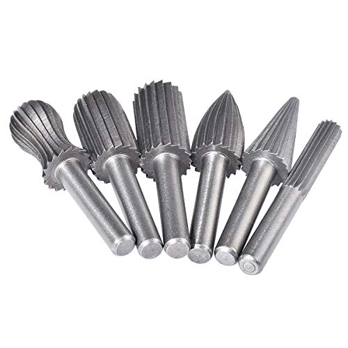 HOHXEN 6 Stück Hartmetall Frässtifte Set 6mm Schaft, 1/4'' Schaft Wolframcarbid fräser Hartmetall Rotary Frässet Frässtifte für Schneidschleifer, Metallschnitzen, Polieren, Gravieren, Bohren von HOHXEN