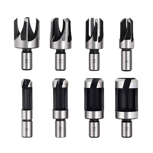 HOHXEN 8 Stück Holz Plug Cutter Set, Silber Rundschaft Kohlenstoffstahl Zylinder Typ & Klaue Typ Holz Plug Loch Cutter Schneidwerkzeug Bohrer Set - 6mm/10mm/13mm/16mm HOHXEN 8 Stück Holz Plug Cutter Set, Silber Rundschaft Kohlenstoffstahl Zylinder Typ & Klaue Typ Holz Plug Loch Cutter Schneidwerkzeug Bohrer Set - 6mm/10mm/13mm/16mm von HOHXEN