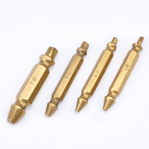 HOHXEN Beschädigte Schraube Extractor Set -4 Stück, Aus Legiertem Stahl (S2) | Drill Bit Tool für Die Einfache Entfernung von Gebrochenen Oder Rostigen Stripped Head Schrauben, Muttern & Bolzen(Gold) von HOHXEN