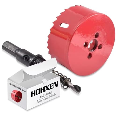 HOHXEN Lochsäge 80mm, M42 HSS Bi-Metall Lochöffner Cutter Werkzeug mit Positionierbohrer zum Schneiden von Baustahl, Edelstahl, Gusseisen, Messing, Aluminium, Holz, PVC, Gipskarton, Dichteplatte von HOHXEN