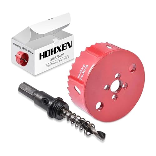 HOHXEN Lochsäge 85mm, M42 HSS Bi-Metall Lochöffner Cutter Werkzeug mit Positionierbohrer zum Schneiden von Baustahl, Edelstahl, Gusseisen, Messing, Aluminium, Holz, PVC, Gipskarton, Dichteplatte von HOHXEN