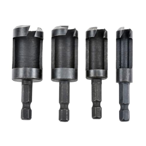 HOHXEN Holz Plug Cutter Set, 4 Stück Schwarz 1/4“ Hex Schaft Kohlenstoffstahl Zylinder Typ Holz Plug Hole Cutter Cutting Tool Drill Bit Set, Größe - 6mm/10mm/13mm/16mm HOHXEN Holz Plug Cutter Set, 4 Stück Schwarz 1/4“ Hex Schaft Kohlenstoffstahl Zylinder Typ Holz Plug Hole Cutter Cutting Tool Drill Bit Set, Größe - 6mm/10mm/13mm/16mm von HOHXEN