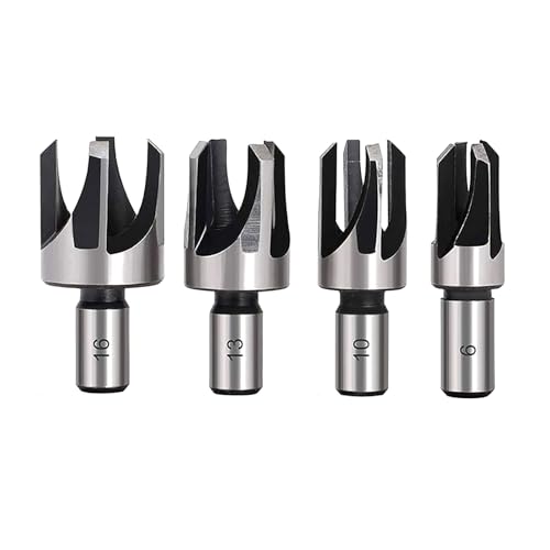 HOHXEN Holz Plug Cutter Set, 4 Stück Silber Rundschaft Kohlenstoffstahl Klaue Typ Holz Plug Hole Cutter Cutting Tool Drill Bit Set, Metrische Größe - 6mm/10mm/13mm/16mm von HOHXEN