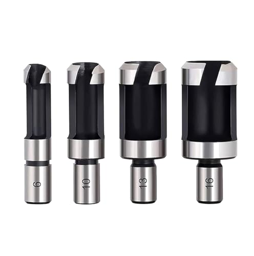 HOHXEN Holz Plug Cutter Set, 4 Stück Silber Rundschaft Kohlenstoffstahl Zylinder Typ Holz Plug Hole Cutter Cutting Tool Drill Bit Set, Metrische Größe -6mm/10mm/13mm/16mm von HOHXEN