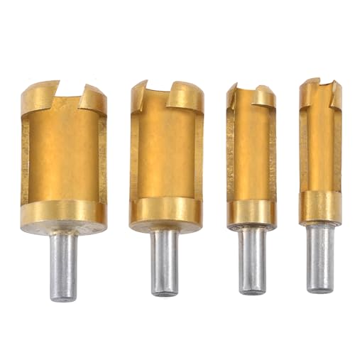HOHXEN Holz Plug Cutter Set, 4 Stück Titan-Beschichtung Rundschaft Kohlenstoffstahl Zylinder Typ Holz Plug Hole Cutter Schneidwerkzeug Bohrer Set, Größe -6mm/8mm/13mm/16m von HOHXEN