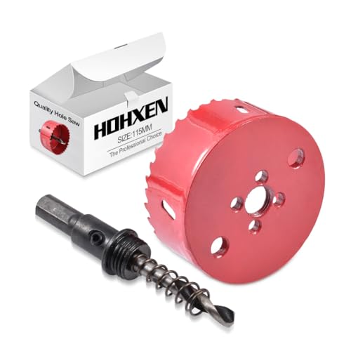 HOHXEN Lochsäge 115mm, M42 HSS Bi-Metall Lochöffner Cutter Werkzeug mit Positionierbohrer zum Schneiden von Baustahl, Edelstahl, Gusseisen, Messing, Aluminium, Holz, PVC, Gipskarton, Dichteplatte von HOHXEN