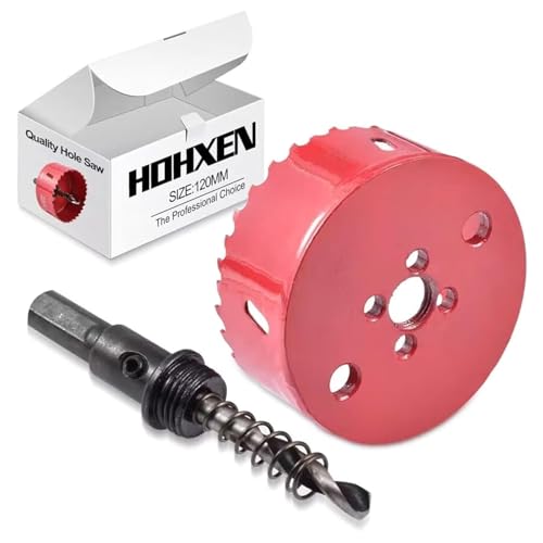 HOHXEN Lochsäge 120mm, M42 HSS Bi-Metall Lochöffner Cutter Werkzeug mit Positionierbohrer zum Schneiden von Baustahl, Edelstahl, Gusseisen, Messing, Aluminium, Holz, PVC, Gipskarton, Dichteplatte von HOHXEN