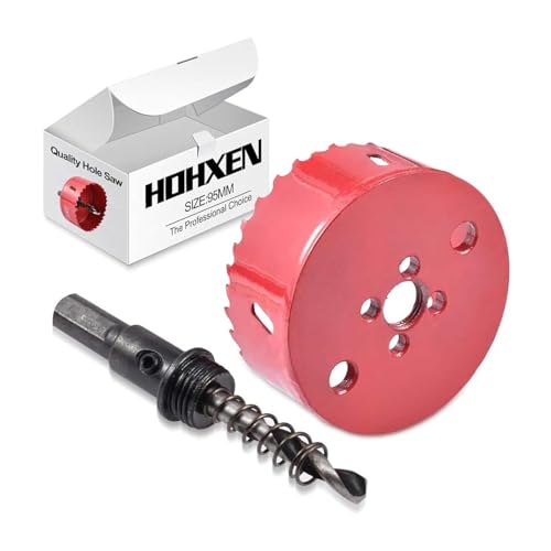 HOHXEN Lochsäge 95mm, M42 HSS Bi-Metall Lochöffner Cutter Werkzeug mit Positionierbohrer zum Schneiden von Baustahl, Edelstahl, Gusseisen, Messing, Aluminium, Holz, PVC, Gipskarton, Dichteplatte von HOHXEN