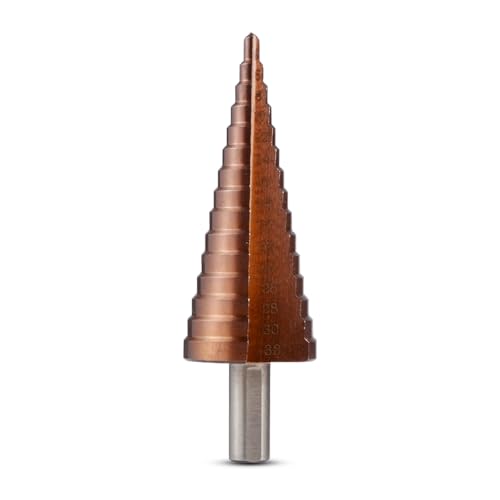 HOHXEN Stufenbohrer (4mm-32mm), Hochgeschwindigkeitsstahl co M35 Titan beschichtet, Dreikantschaft, gerillter Stufenbohrer, Konusbohrer Lochschneider für Holz, Edelstahl, Blech, Aluminium von HOHXEN