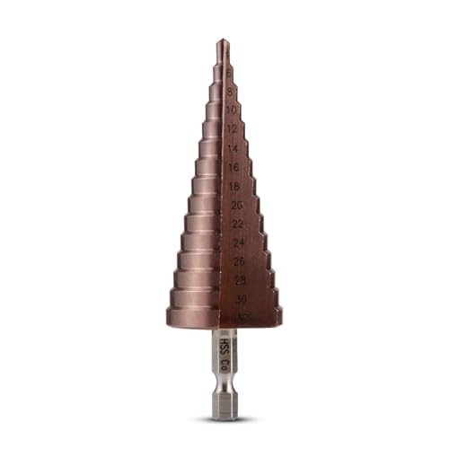 HOHXEN Stufenbohrer (4mm-32mm), Hochgeschwindigkeitsstahl co M35 Titan beschichtet, Sechskantschaft, gerillter Stufenbohrer, Konusbohrer Lochschneider für Holz, Edelstahl, Blech von HOHXEN