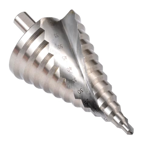 HOHXEN Stufenbohrer Silber(6mm-60mm), Schnellarbeitsstahl 13 Stufen runder Griff gerillter Stufenbohrer, Pagodenstufenbohrer, Spiralbohrer Lochschneider Werkzeug für Holz, Edelstahl, Blech von HOHXEN