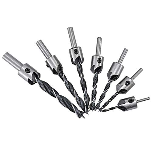 Senkbohrer Set für Holz, HOHXEN 7 Stück Dreikant-Senkbohrer mit einem kleinen Sechskantschlüssel, Rundschaft Holzbearbeitungswerkzeuge, Schreinerei Senkbohrer - (3mm, 4mm, 5mm, 6mm, 7mm, 8mm, 10mm) von HOHXEN