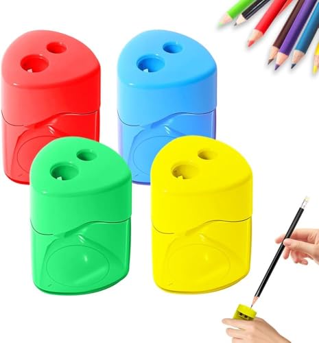 Bleistiftschärfer, Bleistiftschärferhandbuch, Duallöcher Kompakt Gefärbte Handheld Bleistiftschärfer für Kinder mit Erwachsenen im Schülern Schule Klassenbüro (Abgedeckt) (A-4PCS) von HOIDOKLY