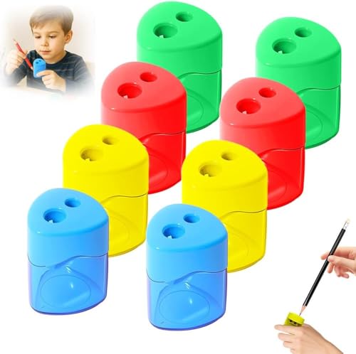 Bleistiftschärfer, Bleistiftschärferhandbuch, Duallöcher Kompakt Gefärbte Handheld Bleistiftschärfer für Kinder mit Erwachsenen im Schülern Schule Klassenbüro (Abgedeckt) (A-8PCS) von HOIDOKLY
