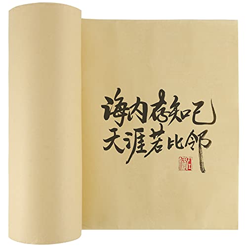 HOIGON Chinesisches japanisches Kalligraphie-Papierrolle, halbrohes Sumi-Papier, Maobian-Xuan-Papier, ohne Raster, Bambus-Schreibpapierrolle für Zeichenübungen, Größe 100 m x 34,8 cm von HOIGON